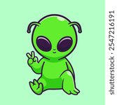 Cute Alien Sitting With Peace Hand Cartoon Vector Icon 
Illustration. Science Technology Icon Concept Isolated 
Premium Vector. Flat Cartoon Style 