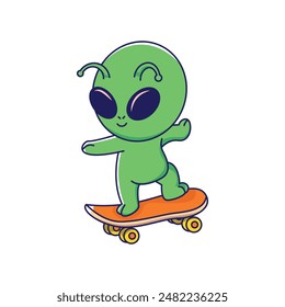 cute alien skateboard cartoon vector