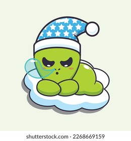 Cute alien sleep cartoon vector illustration. Vector cartoon Illustration suitable for poster, brochure, web, mascot, sticker, logo and icon.