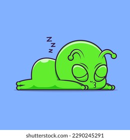 Cute Alien Sleeping Cartoon Vector Icon Illustration. Science Technology Icon Concept Isolated Premium Vector. Flat Cartoon Style