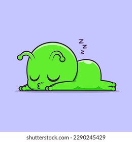 Cute Alien Sleeping Cartoon Vector Icon Illustration. Science Technology Icon Concept Isolated Premium Vector. Flat Cartoon Style