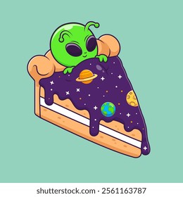 Cute Alien Sleeping On Pie Cake Space Cartoon Vector Icon 
Illustration. Science Food Icon Concept Isolated Premium 
Vector. Flat Cartoon Style 