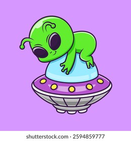 Cute Alien Sleeping On Ufo Cartoon Vector Icon Illustration. Science Technology Icon Concept Isolated Premium Vector. Flat Cartoon Style