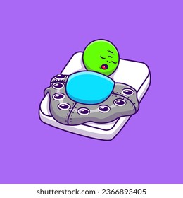 Cute Alien Sleeping Wearing Ufo Blanket Cartoon Vector Icons Illustration. Flat Cartoon Concept. Suitable for any creative project.