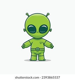 Cute alien in space, Cartoon-Illustration