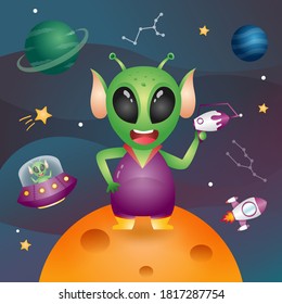 a Cute alien in the space galaxy