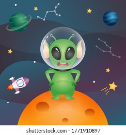 Cute alien in the space galaxy. vector illustration
