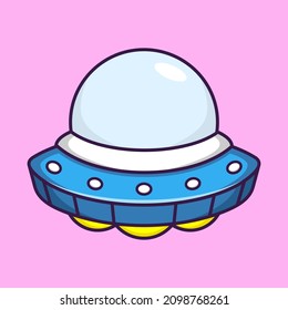 Cute Alien Space UFO Cartoon Vector Icon Illustration. Science Technology Flat Concept.