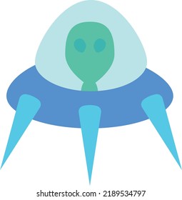 Cute alien in a spaceship or spacecraft or flying saucer in space icon isolated, unidentified flying object or extraterrestrial ufo concept, cosmos and galaxy. Vector illustration in a doodle cartoon 