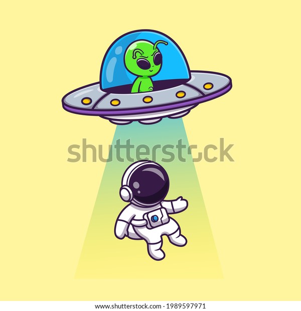 Cute Alien Spaceship Ufo Invasion Astronaut Stock Vector Royalty Free 1989597971 