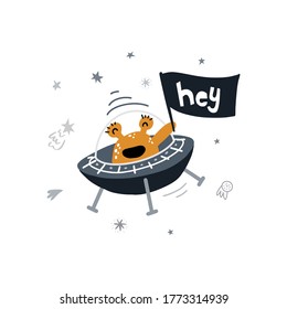 cute alien in spaceship.Vector illustration on the cosmic theme in childish style