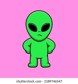 Cute Alien Standing Cartoon Vector Icon Illustration. Science Technology Flat Cartoon Concept