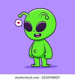 Cute Alien Standing Cartoon Vector Icon Illustration. Science Technology Icon Concept Isolated Premium Vector. Flat Cartoon Style