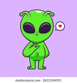 Cute Alien Standing Cartoon Vector Icon Illustration. Science Technology Icon Concept Isolated Premium Vector. Flat Cartoon Style