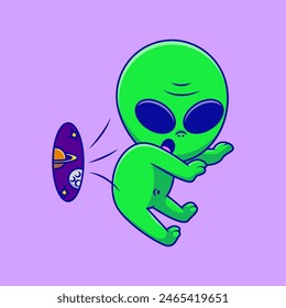 Cute Alien Sucked Into Black Hole Cartoon Vector Icons Illustration. Flat Cartoon Concept. Suitable for any creative project.