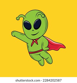 Cute Alien Super Held Cartoon Sticker Vektorgrafik