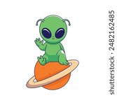 Cute alien ufo flying Cartoon Vector