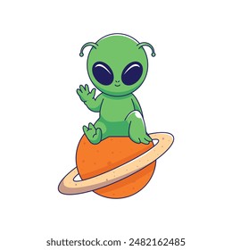 Cute alien ufo flying Cartoon Vector