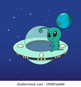 Cute alien ufo illustration vector