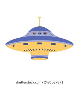 Cute alien in a UFO spaceship. Science and technology icon concept isolated. Premium vector. Flat cartoon style