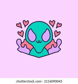 Cute alien with valentine concept, illustration for t-shirt, poster, sticker, or apparel merchandise. With cartoon style.