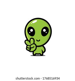 Cute alien vector design with peaceful hand poses