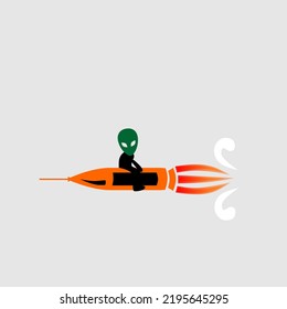 cute alien vector with rocket