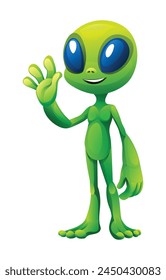 Cute alien waving hand. Cartoon character vector illustration isolated on white background