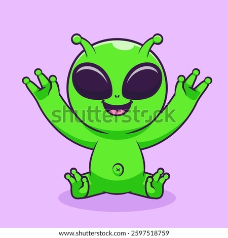 Cute Alien Waving Hand Cartoon Vector Icon Illustration. 
Sciene Technology Icon Concept Isolated Premium Vector. Flat 
Cartoon Style 