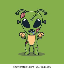 Cute alien zombie ready for halloween