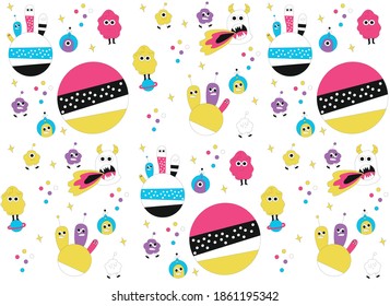 cute aliens, cosmic world, vector illustration