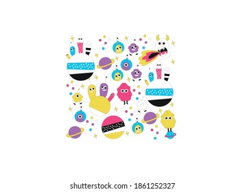 cute aliens, cosmic world, vector illustration
