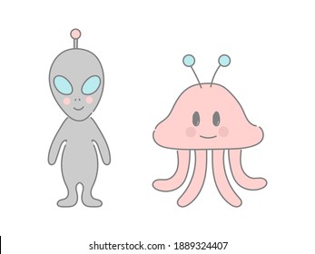Cute aliens, gray, vector illustration