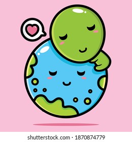 cute aliens hug earth full of love