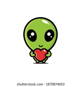 cute aliens hugging love hearts