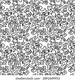 Cute aliens monsters doodle seamless pattern. Vector sketch illustration