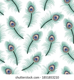 cute all over seamless floral green peacock stock pattern of white