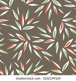 cute all over seamless floral vector orange and green leaf pattern on brown background