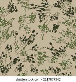 cute all over seamless floral vector green leaves pattern on cream background