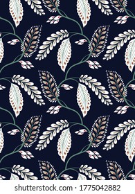 cute all over seamless leaves pattern on navy background