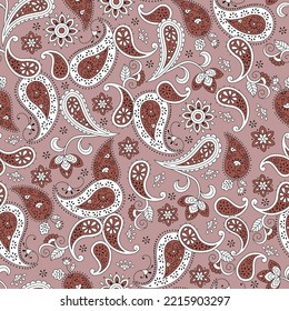 cute all over seamless vector paisley pattern on pink background