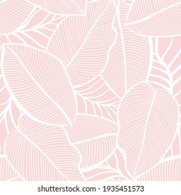 cute all over white seamless vector leaf pattern on pink background