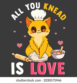 cute all you knead is love funny cat kneading pun vector design illustration print wall art poster canvas