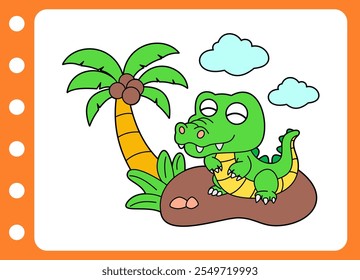 Cute alligator cartoon. Hand drawn cartoon ant illustration