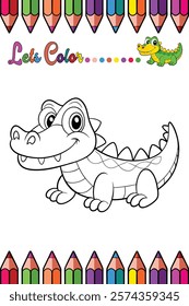 Cute Alligator Coloring Page for Kids - Fun Printable Black and White Cartoon Animal Activity Sheet