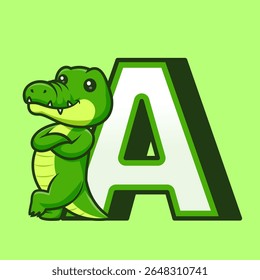Crocodilo De Alligador Bonito Em Um Alfabeto Ilustração De Ícone De Vetor De Animação. Animal Education Icon Concept Isolado Premium Vetor. Estilo de Desenho Animado Plano