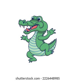 Cute Alligator or Crocodile in cartoon style isolated on white background vector illustration 