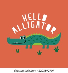 Cute Alligator Drawing As Vector For Kids Fashion