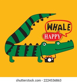 cute alligator vector drawn for kids fashion tee print