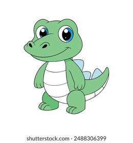 Cute Alligator Vector Illustration: Cartoon Line Art Clipart Design